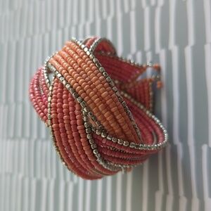 Pink Beaded Cuff Bracelet